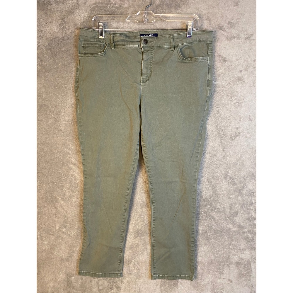Chaps Pants Womens 14P Straight Leg Olive Green Stretch Twill EUC